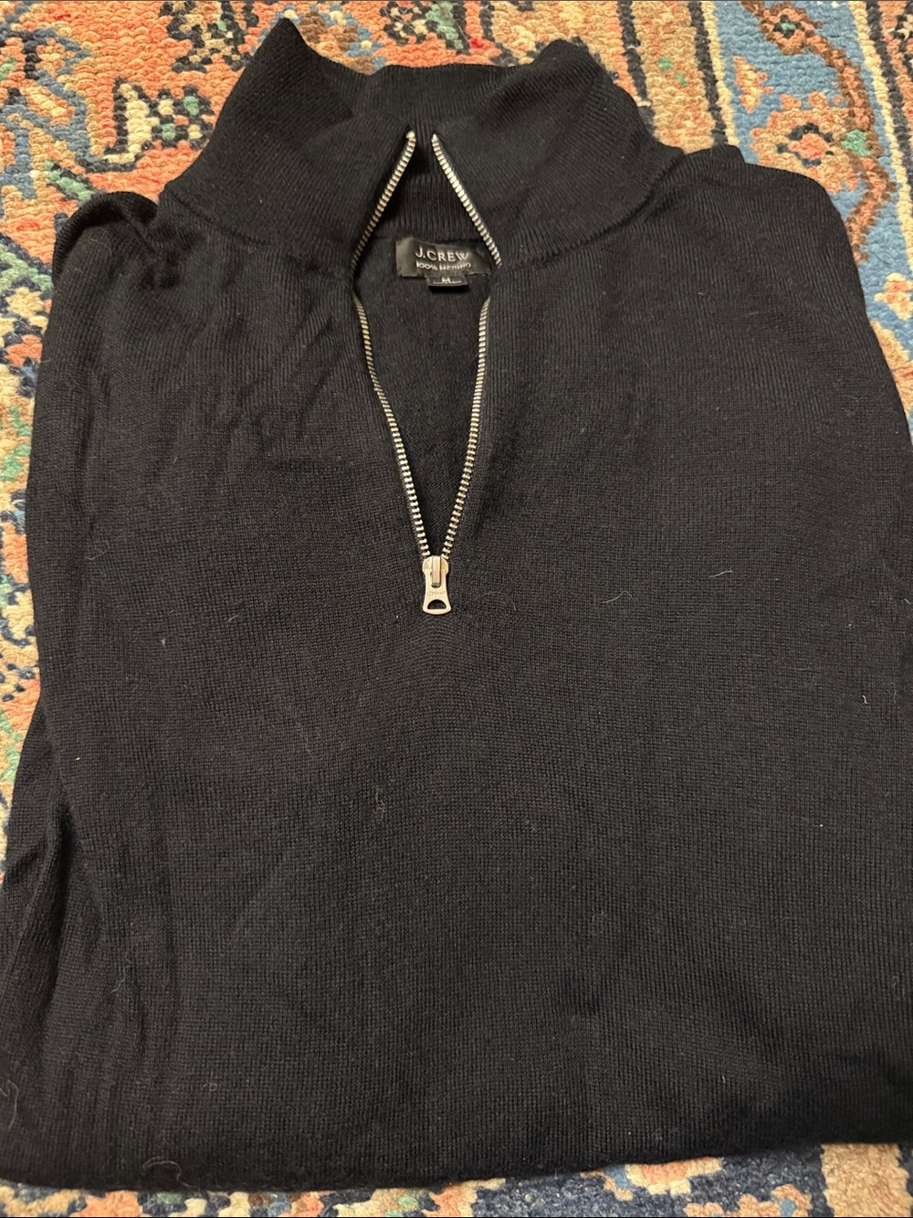 J. Crew Men’s Black Quarter-Zip 100% Merino Wool Sweater